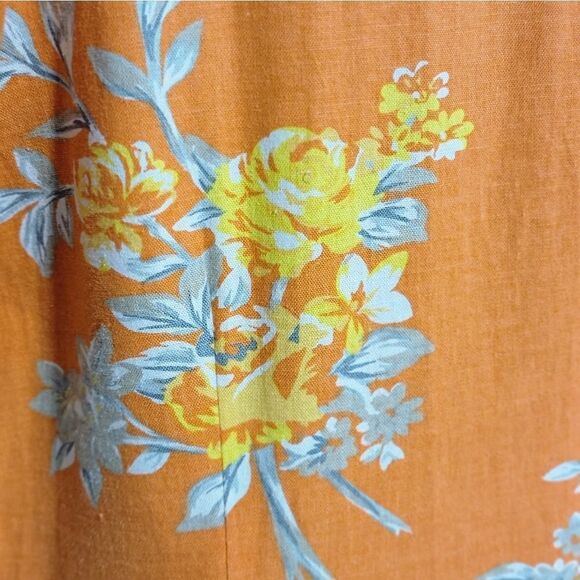 Adolfo Studio Vintage Linen Blend Maxi Dress Floral Print Orange Plus Size 22WP - Picture 5 of 10